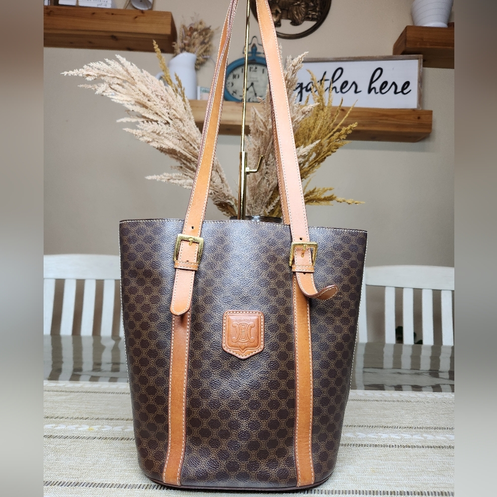 Céline CELINE vintage Macadam bucket bag Triomphe logo Brown